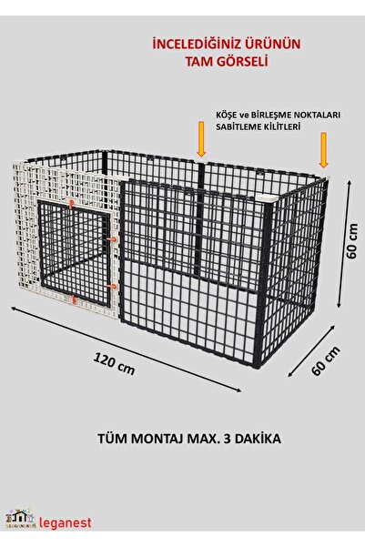 Leganest 60X 120X Yükseklik 60cm Katlanabilir Köpek, Kedi, Tavşan, 3x4cm Aralıklı Çit, Kafes LGN60_SCX120