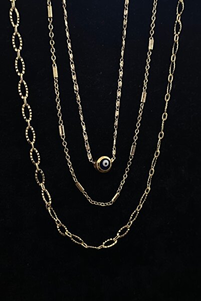 KOBA قلادة سلسلة مطرزة بعين الشر الذهبية للنساء