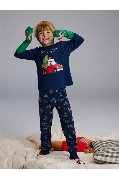 LC Waikiki Crew Neck Printed Long Sleeve Boys Pajama Set (W5)