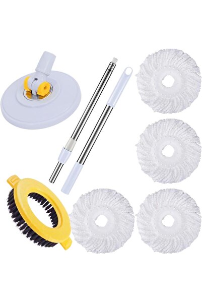 Zalcoon 4 Spin Mop Heads Replacement, Handle, Scrub Brush & Base Compatible with Spin Mop & Bucket s