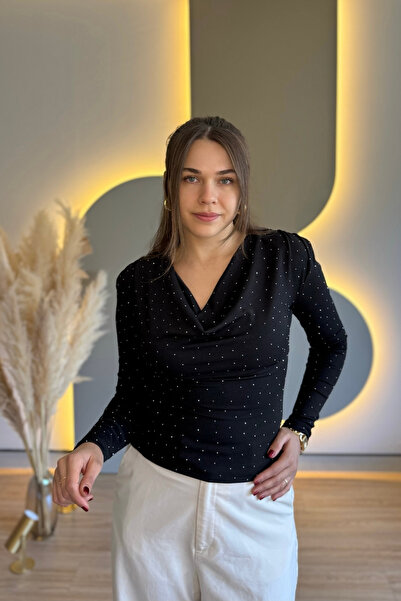 Aventien Degaje Yaka Shoulder Pad Stone Black Blouse