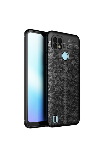 TechTrove Realme C21 İçin Uyumlu Deri Tasarımlı Elde Kaymaz Korumalı Silikon ...