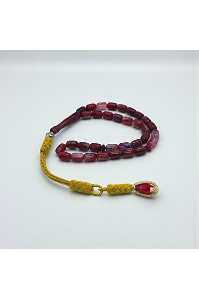 EnazStore El İşçiliği Bakır Kazaz Püsküllü Neon Özel Malzemeden Bilek Boy Opal Benzetme Tesbih Kırmızı