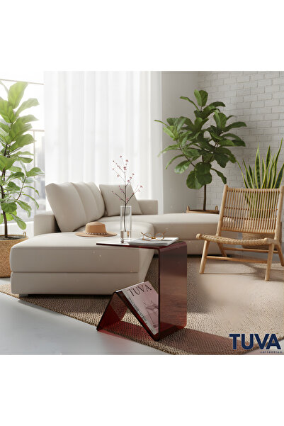 TUVA Collection ELAN Şeffaf Pleksi Yan Sehpa Komodin| Modern Minimal Tasarım Dekoratif Salon ve Yatak Odası Sehpası