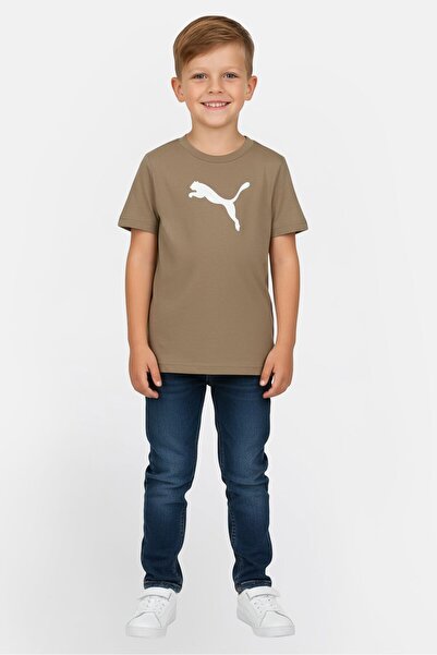 Puma Toddlers Boy Brand Logo Short Sleeve Outdoor T-Shirt, Taupe