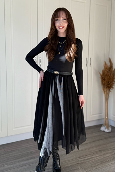 Dilay Gökoğlu Butik Asimetrik Midi Tül Etek