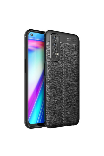 TechTrove Realme 7 İçin Uyumlu Deri Tasarımlı Elde Kaymaz Korumalı Silikon Kılıf