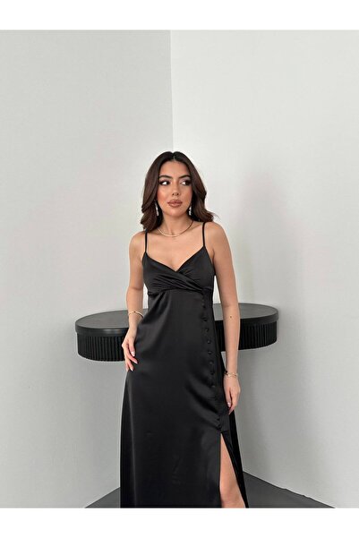 Lady Pixie Black Strappy Satin Dress