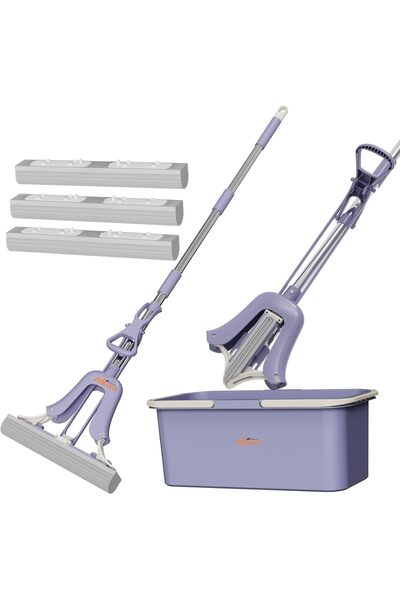 Zalcoon Light weight Cotton Sponge Mop 13 Inch with Bucket & 3 Super Absorbent Sponge Refill