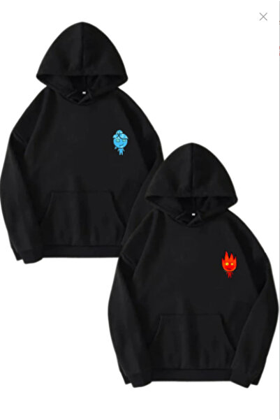 ALCİNOUS Hooded Fire Water Printed Lover Couple Combination Sweatshirt