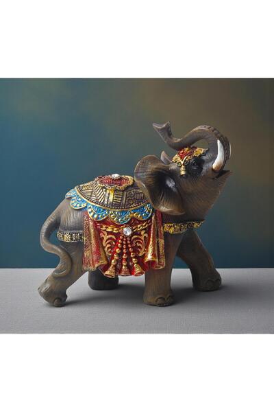 ELSELİFE Lüks Nakış İşlemeli Feng Shui Şans Getiren Fil Heykeli 18 cm Büyük B...