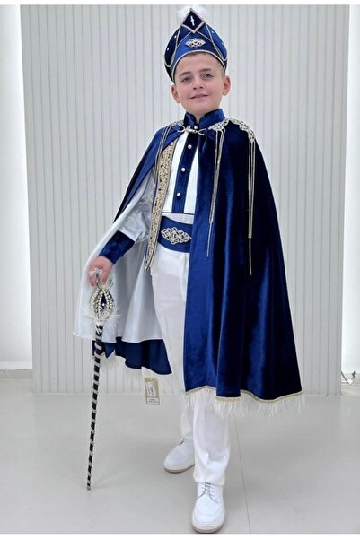 Rüyam Çocuk Giyim Lacivert Kadife Gold Sarkaç Taşlı Kadife Pelerin Sünnet Kıy...