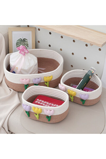 Generica Woven Cotton Storage Basket Set with Colorful Hearts