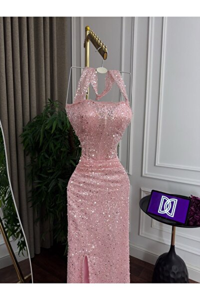 My first response Evening dress with lace trim, sequin and pearl embroidery