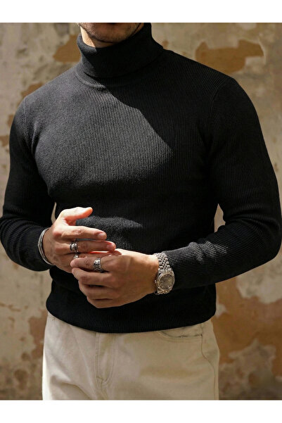 SKYBEAR Black Slim Fit Turtleneck Fisherman Men's Sweater – Winter, Comfortab...