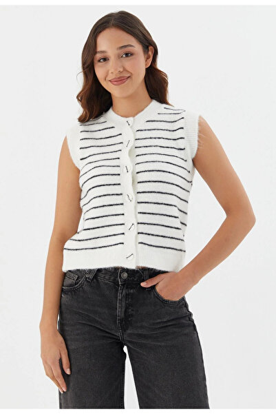 jöns since 1997 Women's Striped Buttoned Fleece-Lined Knitwear Vest