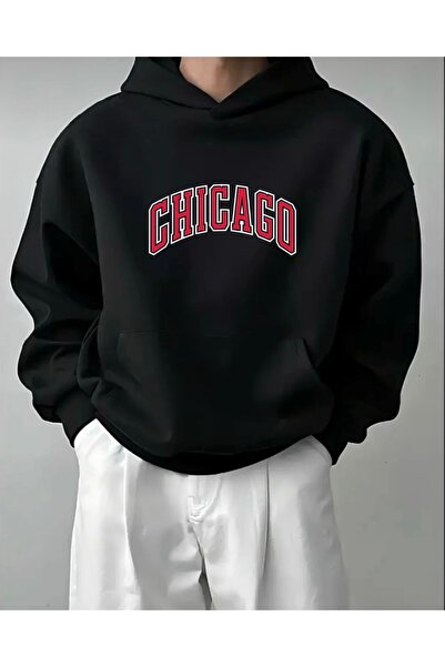 FUFLUNS سويت شيرت شيكاغو مطبوع كبير الحجم للجنسين للنساء/الرجال K بغطاء رأس