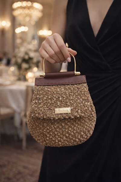 ALYA El Yapımı Hasır Mini El Çantası – Gold Detaylı