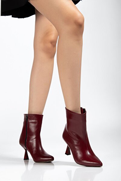 Budi 4701 Burgundy Wrinkled Square Heel Daily Women's Boots