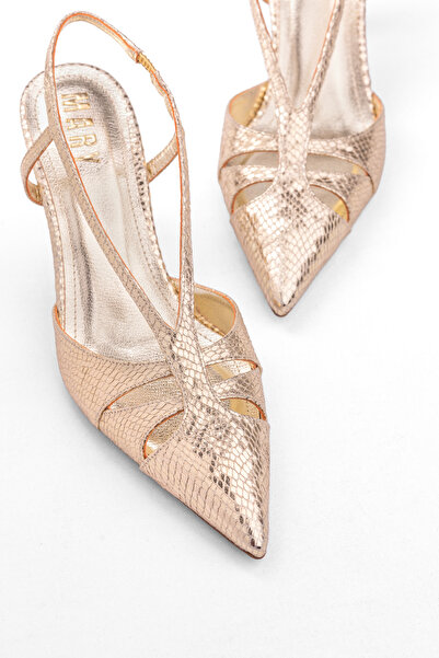 MARY أحذية نسائية ذات كعب ذهبي، أحذية ذات كعب مدبب، أحذية للسهرات وحفلات الزفاف