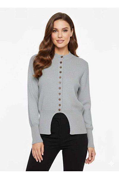 MODAM DENSTINY Women's Buttoned Slit Soft Textured Knitwear Cardigan