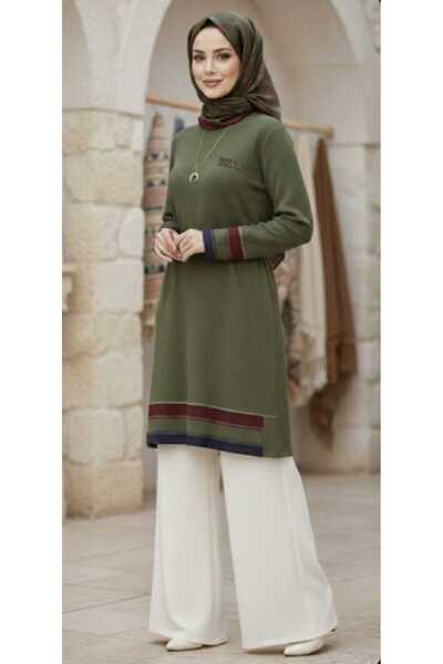 MODA 4 mevsim kullanıla bilecek brode li armalı ince triko tesettür tunik