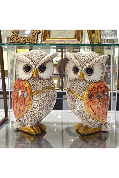VDT STORE Lüks Nakış İşlemeli Baykuş Çift Heykeli Dekoratif Masaüstü Biblo Yeni Ev Ofis Hediyesi 9 cm