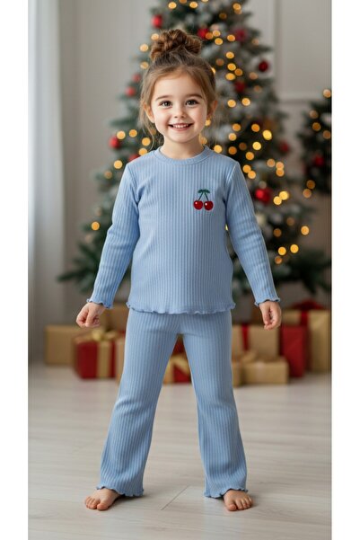 CARABO MODA Σετ κοριτσίστικο από βαμβακερό μπλουζάκι και παντελόνι με κεράσια...