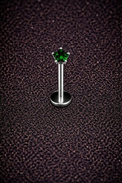 ömay takı Zirkon Yıldız Yeşil 316l Cerahi Çelik Labret Piercing