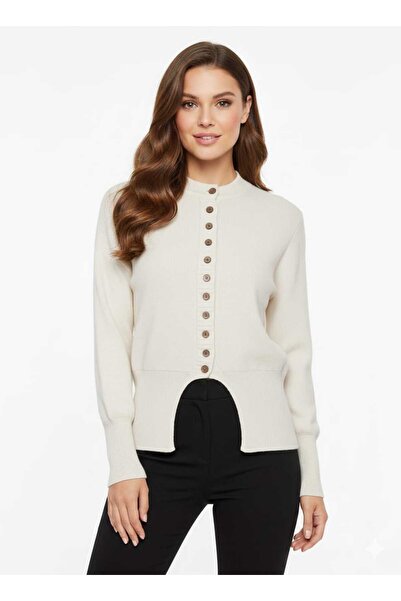 MODAM DENSTINY Women's Buttoned Slit Soft Textured Knitwear Cardigan