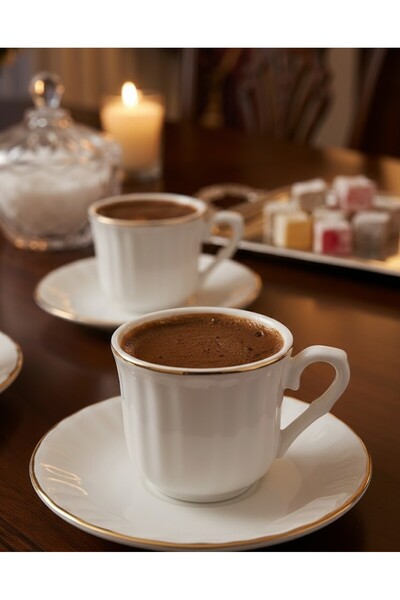 İpek 6-Piece Ant-100 Gold Detailed Porcelain Coffee Cup Set