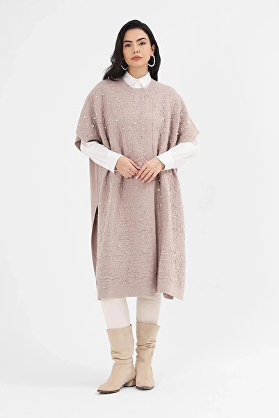 larocci Women's Milk Coffee Embossed Pearl Shuttle Poncho