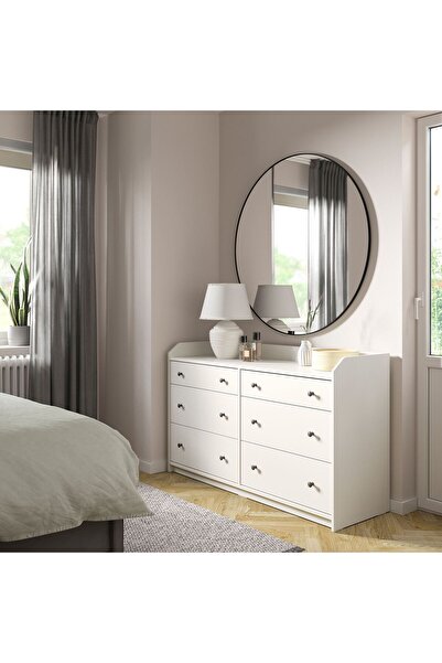 IKEA 6 çekmeceli şifonyer, beyaz, 138x46x84 cm