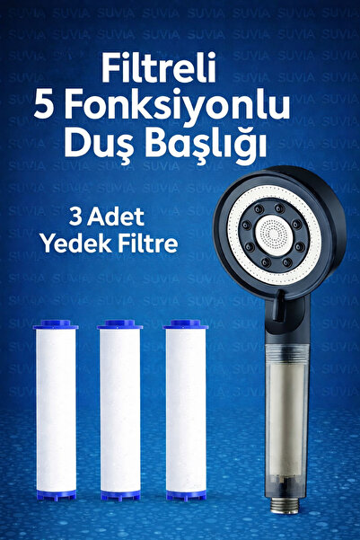SUVİA Filtreli Duş Başlığı – Kireç Önleyici, Basınç Artırıcı Duş Başlığı + 3 ...