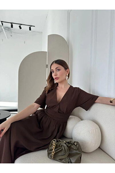 BLACK MODBLACK Short Sleeve Long Dress - Brown