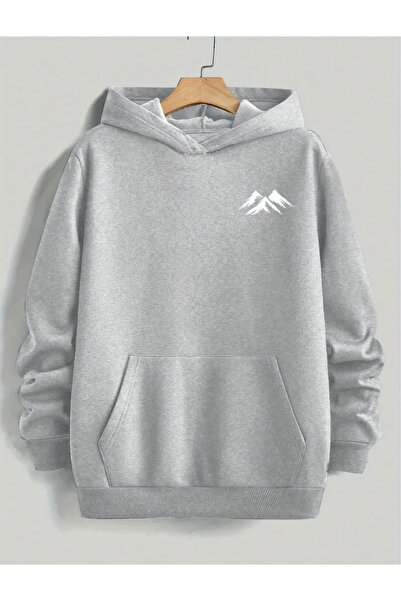 FUFLUNS Minimal Mountain Printed Oversize Unisex Women/Men Cap Hooded Eatshi̇rt