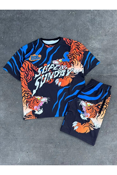 BLACK MODBLACK Ozbay Men's Digital Printed Shorts Set - Blue 1152714