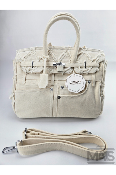 DSN Kot Kumaş&Tarz Kilit Aksesuarlı El Ve Omuz Çantası