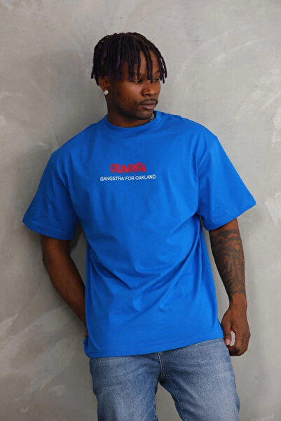 fourblack Tricou oversize cu imprimeu unisex - albastru