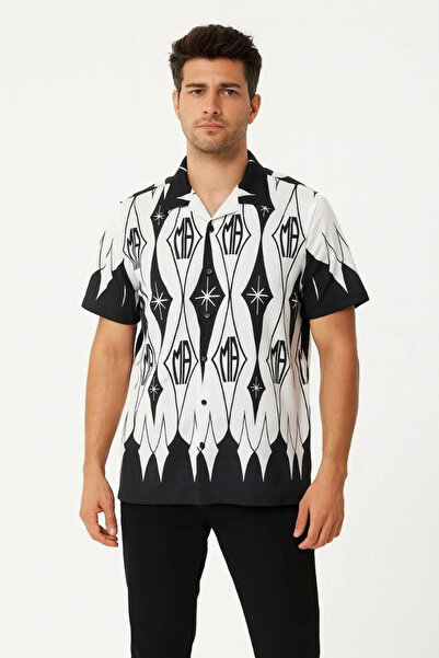 fourblack Men's Two-Ply Fabric Digital Printed Shirt - Black