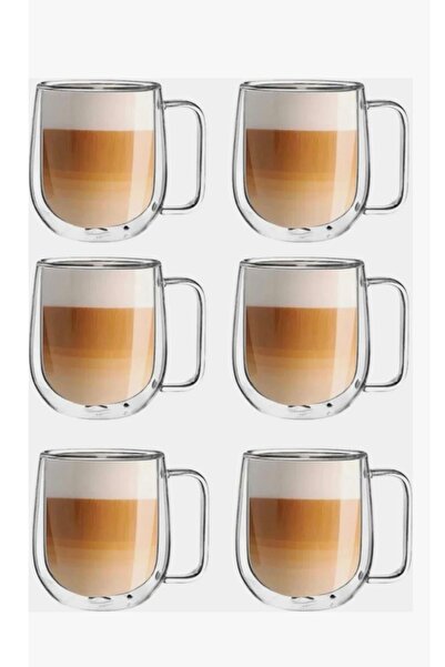 Hvc ticaret 6’lı Çift Camlı Çift Cidarlı Kahve Bardağı, Latte, Bitki Çayı Kup...