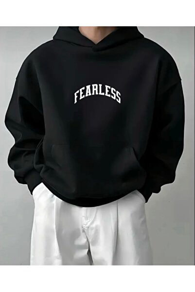 FUFLUNS Hanorac oversize unisex pentru femei/bărbați K cu glugă cu imprimeu text FEARLESS