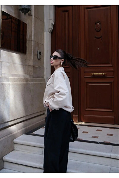 BLACK MODBLACK Zippered Shirt Collar Bomber Jacket - White