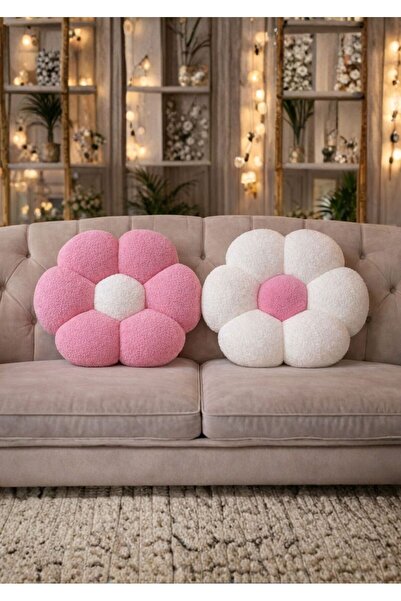 TrendTopic Dekoratif İkiz 37 Cm Elyaf Dolgulu Papatya Kırlent Yastık Minder