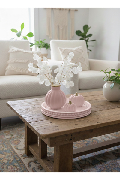 ELASİBEL HOME Minimal dekoratif pembe vazo, kabak seti. Çocuk odası dekor biblo