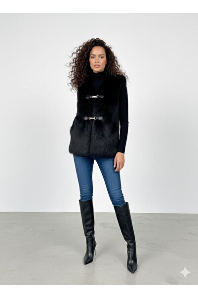 pour la riviere Premium Satin Lined Fur Women's Vest with Detachable Clasp