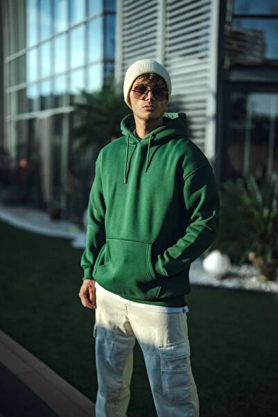 fourblack Hanorac de bază cu glugă din bumbac pieptănat cu trei fire - kaki