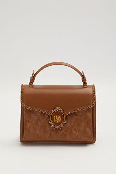 Levidor Quilted Embroidered Blazer Logo Detailed Medium Size Women's Stylish Hand and Shoulder Bag Camel