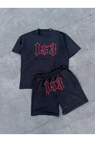 BLACK MODBLACK Men's Embroidered Shorts Suit - Black