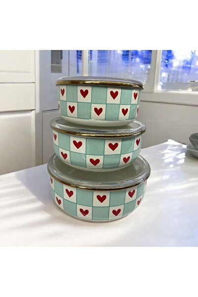 ALEV EMAYE Enamel Storage Container Set of 3 – with Gold Detail and Vacuum Li...